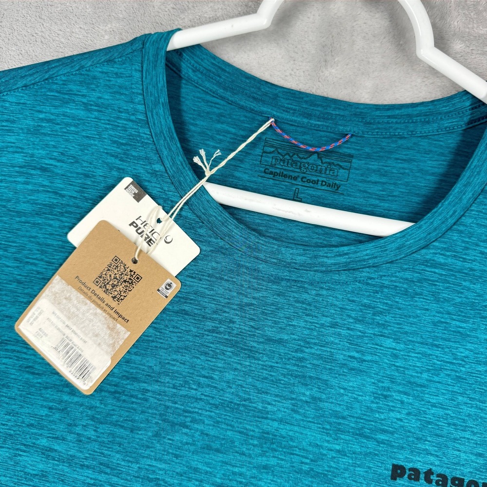 Patagonia Capilene Cool Daily Graphic Shirt Mens L Belay Blue Performance HeiQ